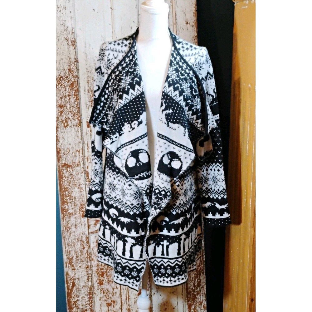 Disney The Nightmare Before Christmas Black & White  Cardigan Sweater Plus Sz 2